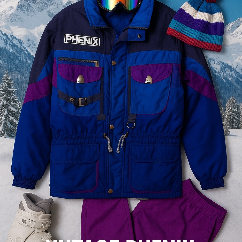 Vintage Phenix Ski Jacket Men’s Large Blue Purple Retro 80s 90s Colorblock